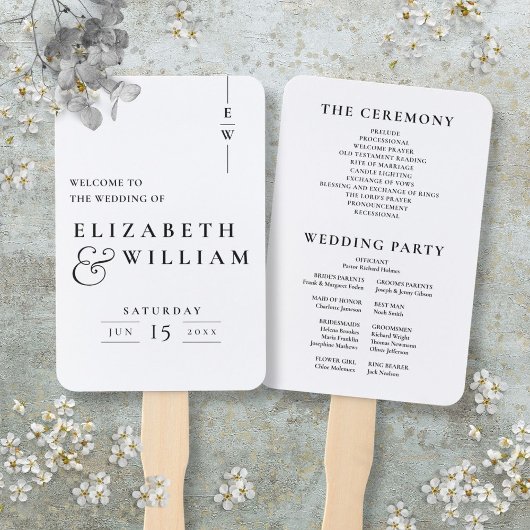 Zwart-wit Elegant Monogram Trouwprogramma Handwaaier