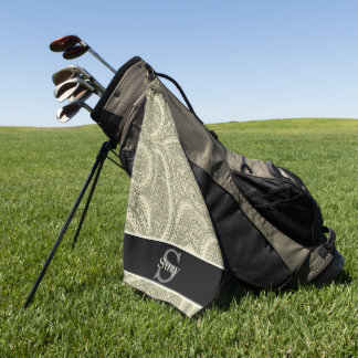 Zwart-wit Elegant Paisley Initiaal Monogram Golfhanddoek