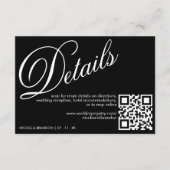Zwart & Wit Elegant QR Code Bruiloft Detail Informatiekaartje (Voorkant)