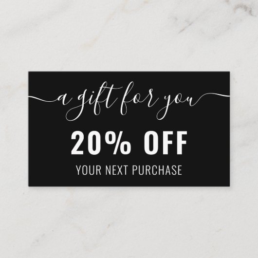 Zwart-wit elegant QR-code Business Promo Loyalty Kortingskaartje (Voorkant)