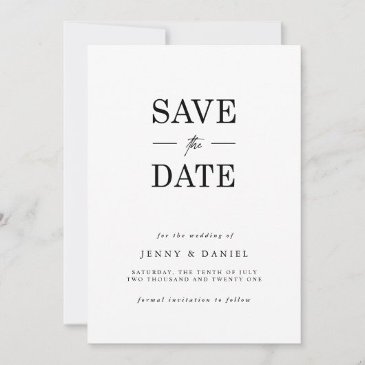 Zwart-wit elegant save the date (Voorkant)