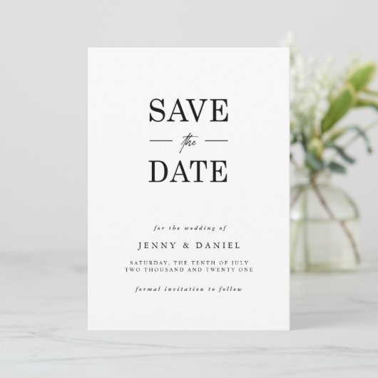 Zwart-wit elegant save the date (Staand voorkant)