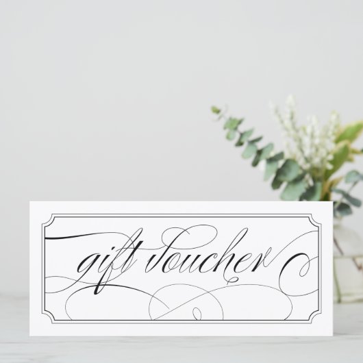 Zwart-wit Elegant Script Gift Vouchers (Staand voorkant)