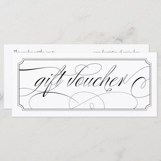 Zwart-wit Elegant Script Gift Vouchers (Voorkant / Achterkant)