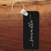 Zwart-wit Elegant Script Handtekening Naam Sleutelhanger (Voorkant)