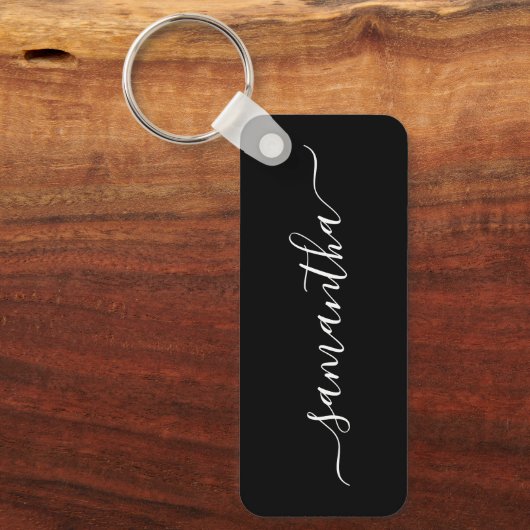 Zwart-wit Elegant Script Handtekening Naam Sleutelhanger (Voorkant)
