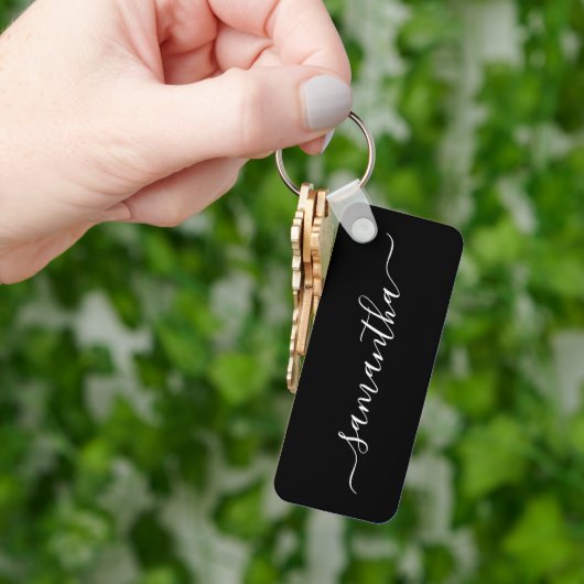 Zwart-wit Elegant Script Handtekening Naam Sleutelhanger (Hand)