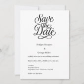 zwart wit Elegant Script Huwelijk veilig de datum Kaart (Voorkant)