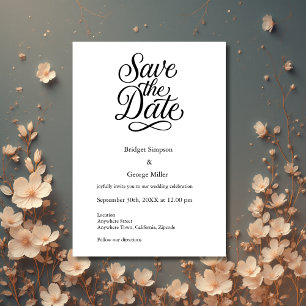 zwart wit Elegant Script Huwelijk veilig de datum Kaart