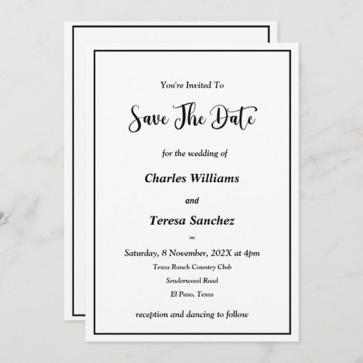 Zwart-wit elegant script kaart (Voorkant / Achterkant)