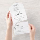 Zwart wit elegant script moderne bruiloft all in one uitnodiging (Afscheurbaar)