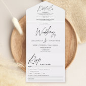 Zwart wit elegant script moderne bruiloft all in one uitnodiging