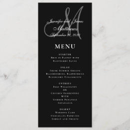 Zwart Wit Elegant Script Monogram Bruiloft Menu