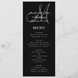 Zwart Wit Elegant Script Monogram Bruiloft Menu