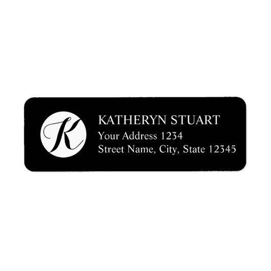 Zwart-wit Elegant-Script-monogram Etiket (Voorkant)