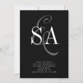 Zwart Wit Elegant Script Monogram Huwelijk Save The Date (Voorkant)