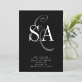 Zwart Wit Elegant Script Monogram Huwelijk Save The Date (Staand voorkant)