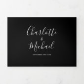 Zwart-wit Elegant Script Photo Weddenschap Drieluik Uitnodiging (Cover)