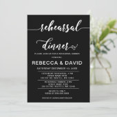 Zwart-wit Elegant Script Rehearsal Dinner Kaart (Staand voorkant)