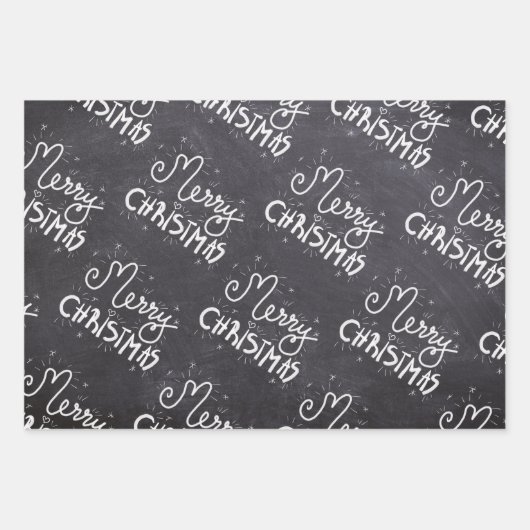 Zwart-wit elegant script vrolijk kerstfeest inpakpapier vel (Voorkant)