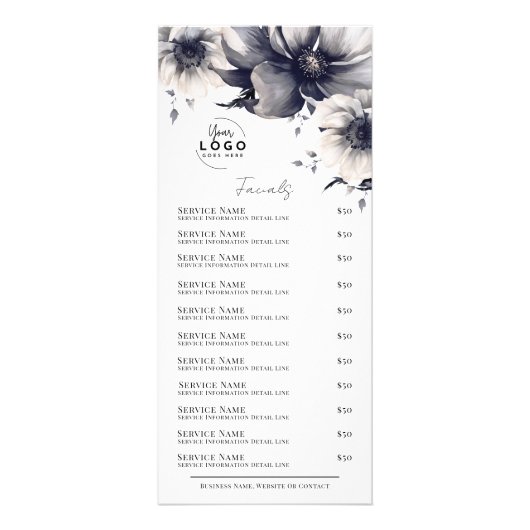 Zwart Wit Elegant Spa Services Menu Rack Kaart (Voorkant)