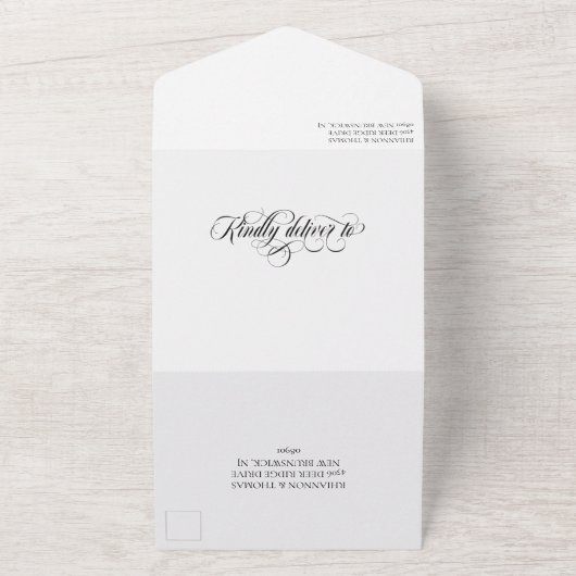Zwart Wit Elegant Swirls Wedding All In One Uitnodiging (Buitenkant)