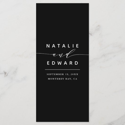 Zwart + wit elegant trouwmenu menu (Achterkant)