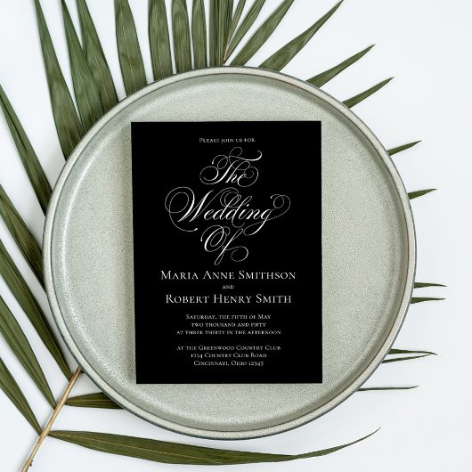 Zwart-wit Elegant Trouwscript Kaart