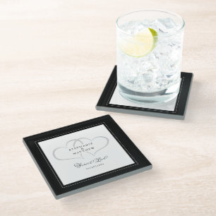 Zwart-wit elegant weduwschap hart voor eeuwig lief glazen onderzetter