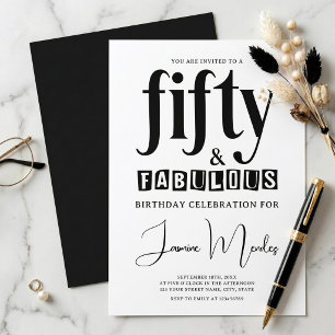 Zwart-wit elegante 50 & Fabulous verjaardag Kaart