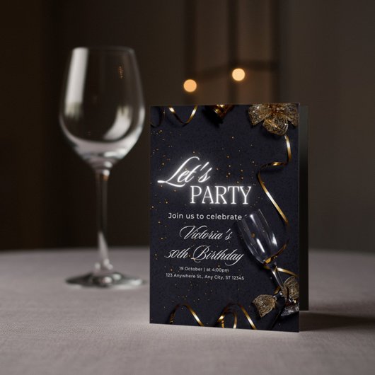 Zwart-wit Elegante 50e verjaardag Uitnodiging