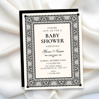 Zwart-wit elegante baby shower kaart
