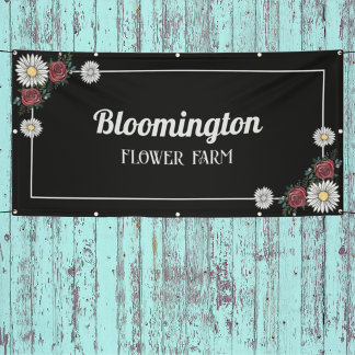 Zwart & Wit Elegante Bloem Illustratie Bloemist Spandoek
