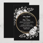 Zwart & Wit Elegante Bloem Uitnodiging (Voorkant / Achterkant)