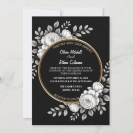 Zwart & Wit Elegante Bloem Uitnodiging