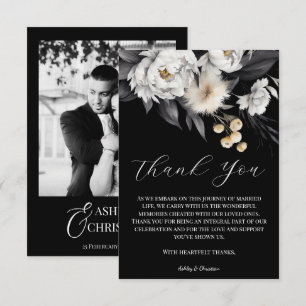 Zwart-wit elegante boho-fotosjabloon bedankkaart