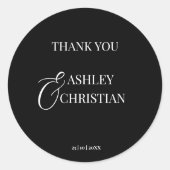 Zwart-wit elegante bruiloft dank u gunst ronde sticker (Voorkant)