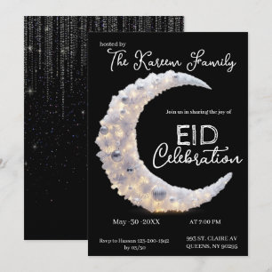 Zwart-wit elegante Crescent Eid-feest uitnodiging