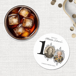 Zwart Wit Elegante Foto 100e Verjaardagsfeestje Ronde Kartonnen Onderzetter