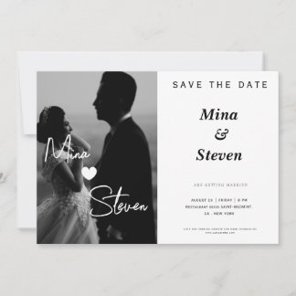 Zwart-wit elegante foto Huwelijk Save The Date