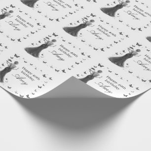 zwart-wit Elegante jurk met vlinders voor 40ste v Cadeaupapier
