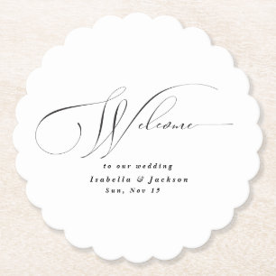 Zwart & Wit Elegante Kalligrafie Moderne bruiloft Kartonnen Onderzetters