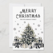 Zwart Wit Elegante Kerstboom Feestdagenkaart (Voorkant)