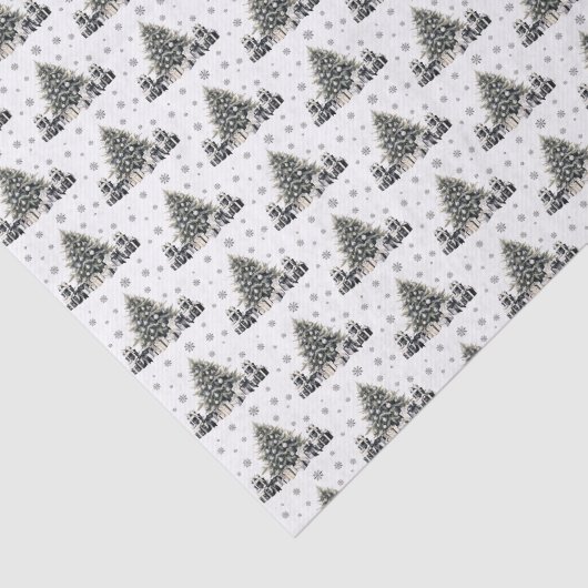 Zwart Wit Elegante Kerstboom Tissuepapier (Detail)