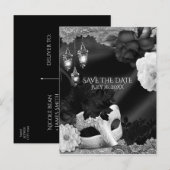 Zwart-wit Elegante Masquerade Bewaar de datum Aankondigingskaart (Voorkant / Achterkant)