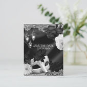 Zwart-wit Elegante Masquerade Bewaar de datum Aankondigingskaart (Staand voorkant)