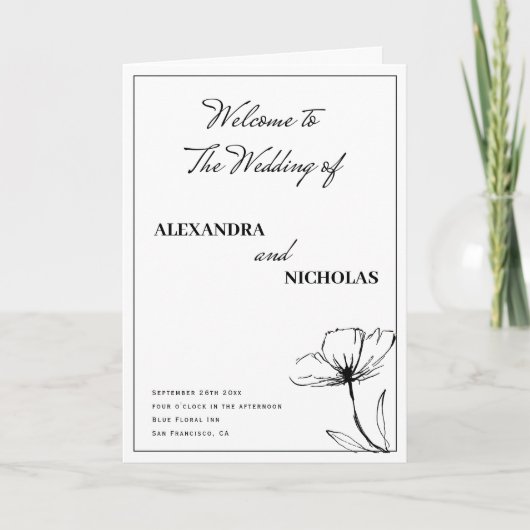 Zwart-wit Elegante Moderne Bruiloft Programma (Voorkant)