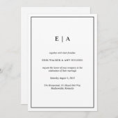 Zwart-wit elegante monogram uitnodiging (Voorkant / Achterkant)