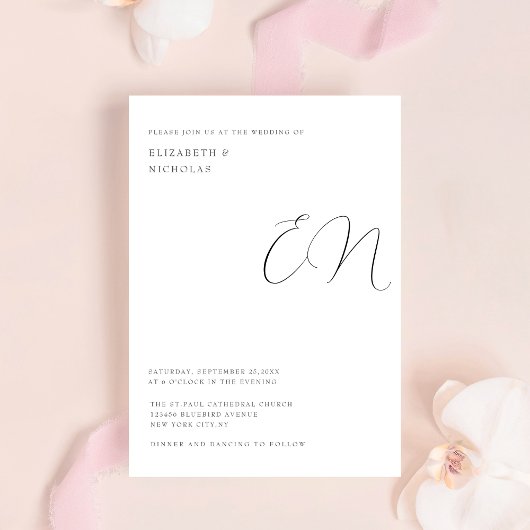 Zwart-wit elegante paar monogram bruiloft kaart