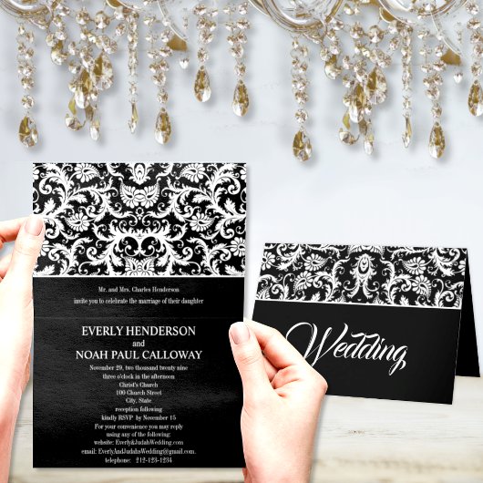Zwart & Wit Elegantie Victoriaans Damask Wedding
